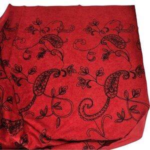 Red Burgundy Black Paisley & Floral Embroidered Faux Suede Fabric 60" Wide X 2 Y